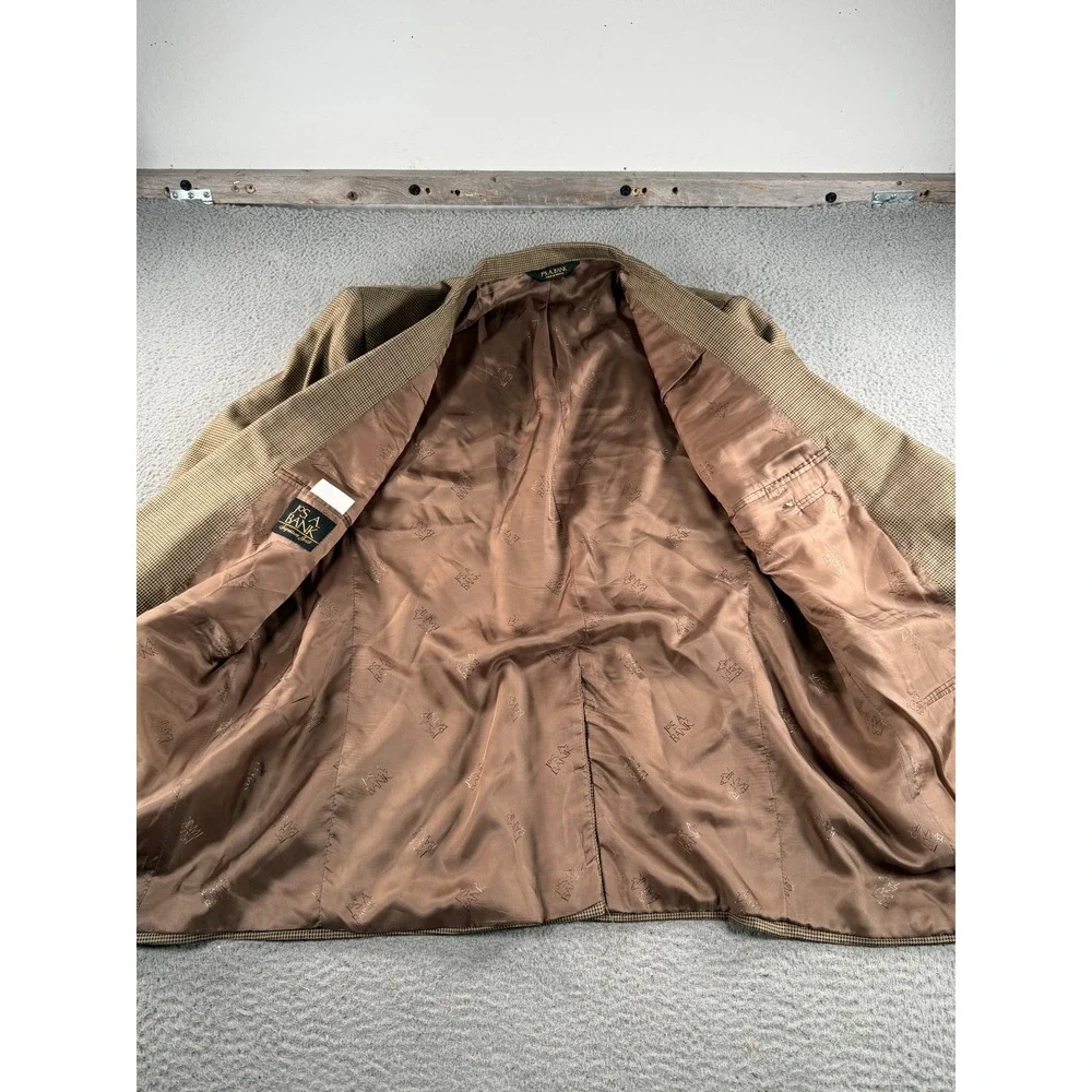 Jos A Bank Reserve Blazer Mens 48L Brown Silk Wool Houndstooth Sport Coat